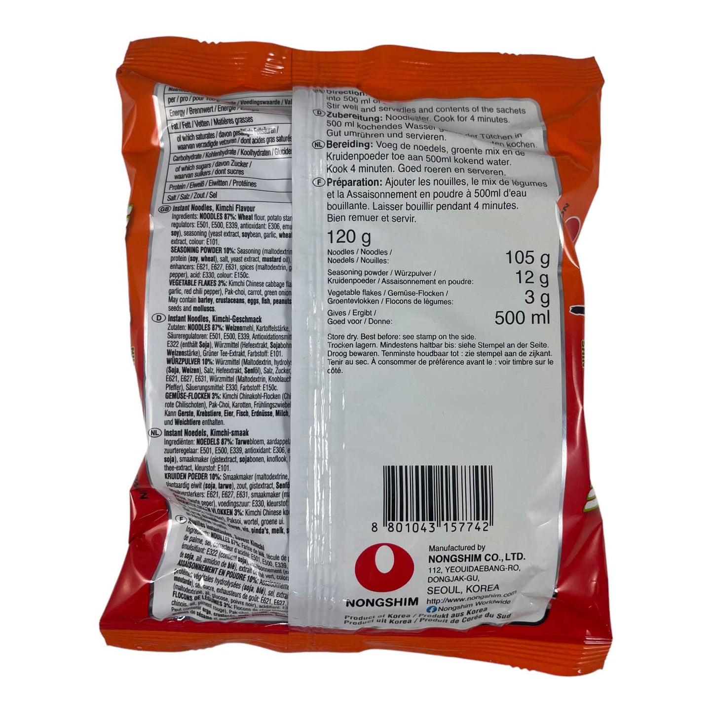 NongShim 40er Pack Kimchi Instant Nudeln 120g, 4,8kg
