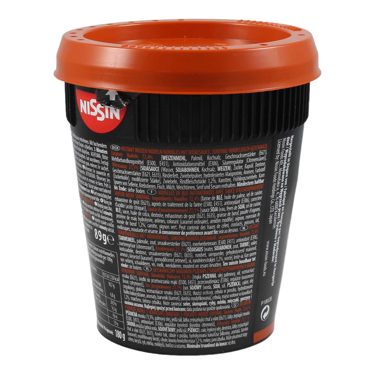 Nissin Sukiyaki Rind Sobanudeln im Becher 89g