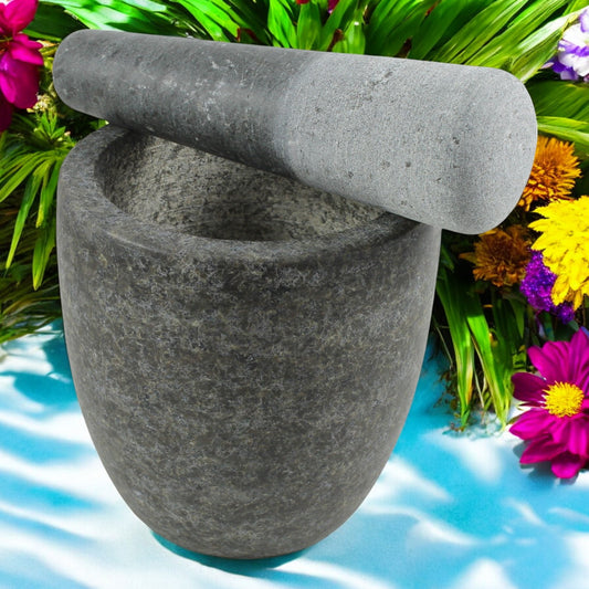 Jade Temple Steinmörser mit Stößel, 12x11,5cm, aus Granit
